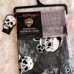 Ed Hardy Black and White Skull Shower Curtain Panel